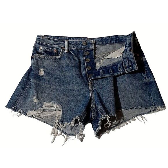 GRLFRND Helena High Rise Cut Off Shorts Button Fly Destroyed 5 Pocket Size 26 - Picture 2 of 13